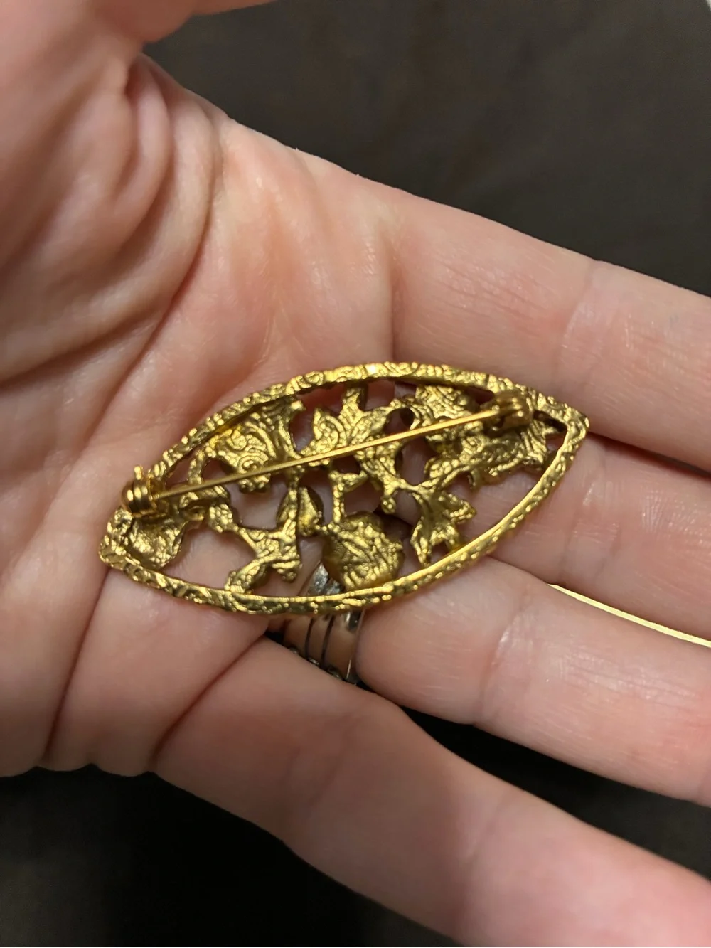 Vintage Gold Floral Rhinestone Brooch with Pink Flowers